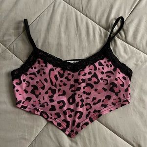 Pink Leopard Print Cropped Tank